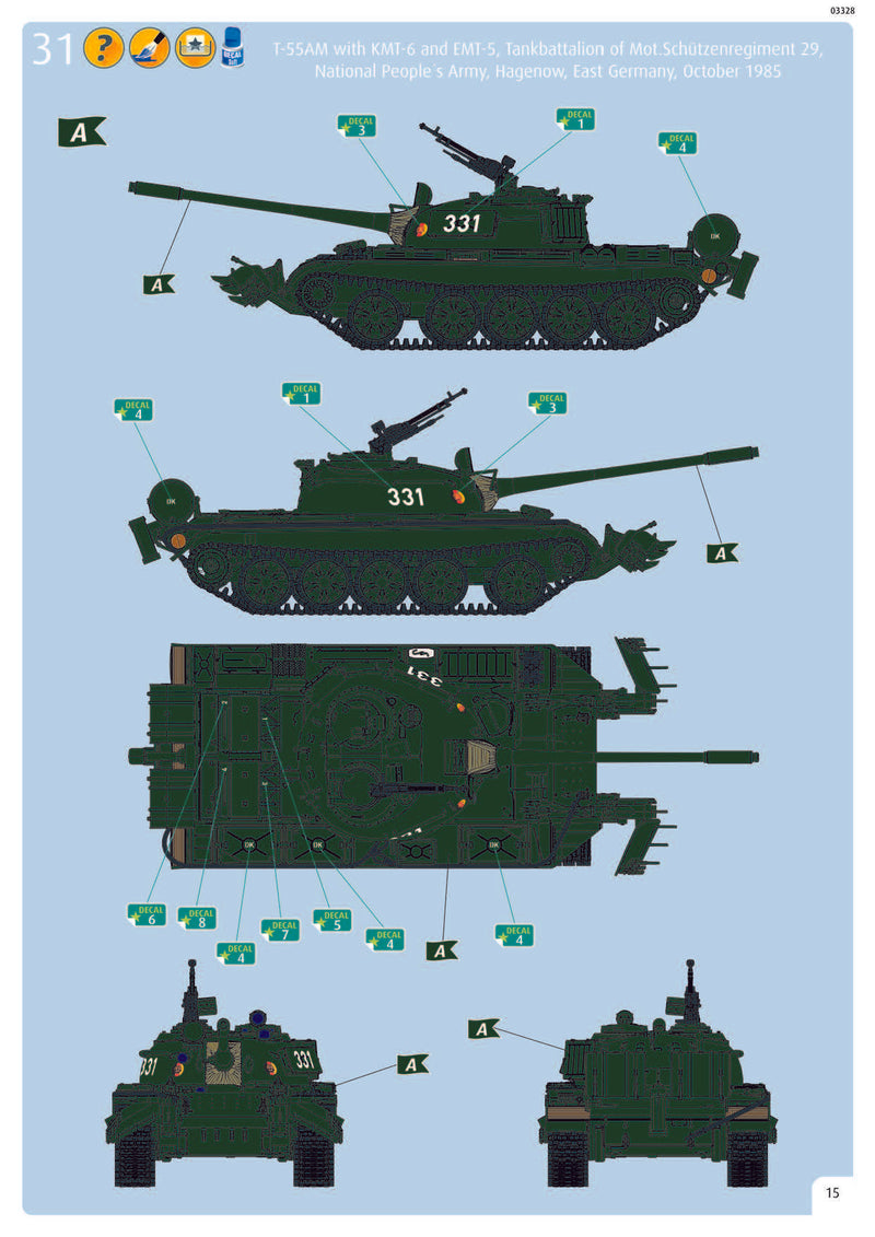 T-55A/AM with KMT-6/EMT-5 1/72 Scale Model Kit Instructions Page 15