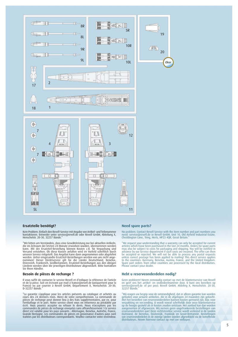 Star Wars X-Wing Fighter 1/112 Scale Model Kit By Revell Germany Instructions Page 5