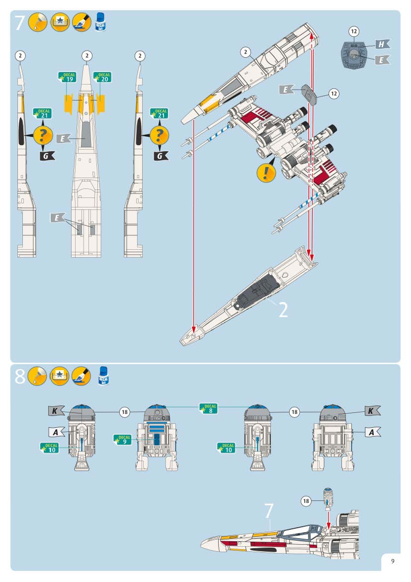 Star Wars X-Wing Fighter 1/112 Scale Model Kit By Revell Germany Instructions page 9