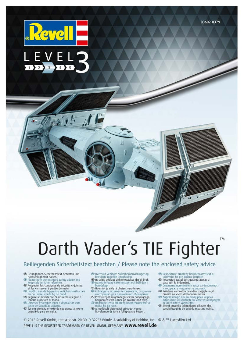 Star Wars Darth Vader’s Twin Ion Engine (TIE) Fighter 1/121 Scale Model Kit By Revell Germany Instructions Page 1