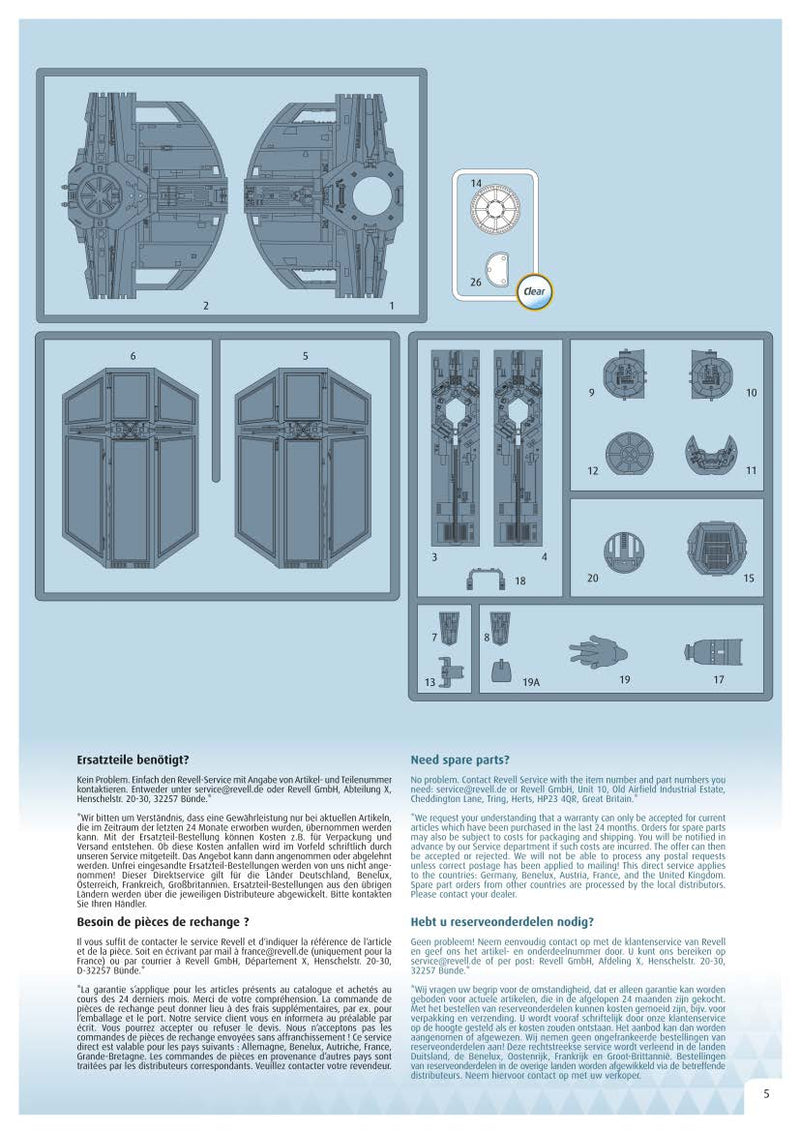 Star Wars Darth Vader’s Twin Ion Engine (TIE) Fighter 1/121 Scale Model Kit By Revell Germany Instructions Page 5
