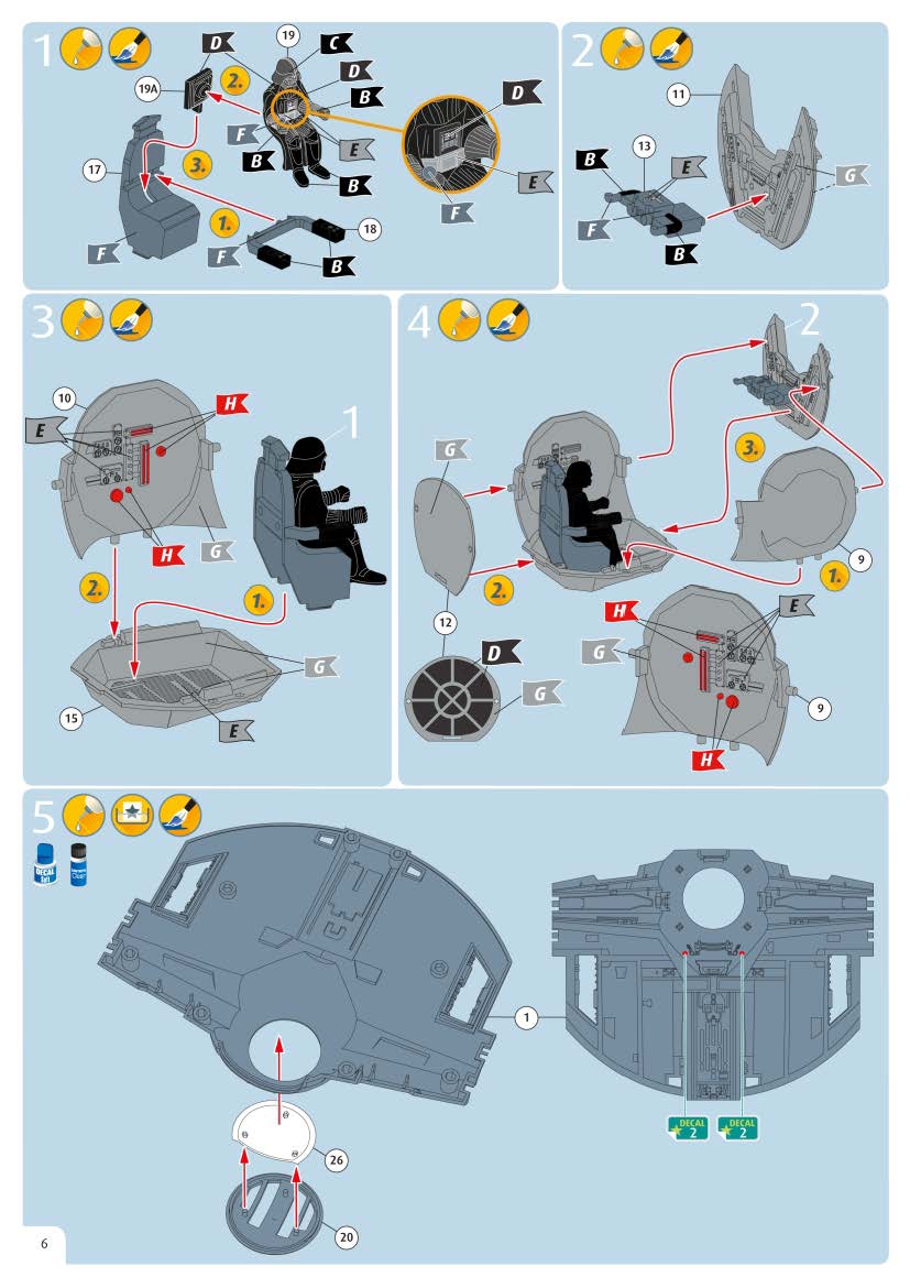 Star Wars Darth Vader’s Twin Ion Engine (TIE) Fighter 1/121 Scale Model Kit By Revell Germany Instructions Page 6