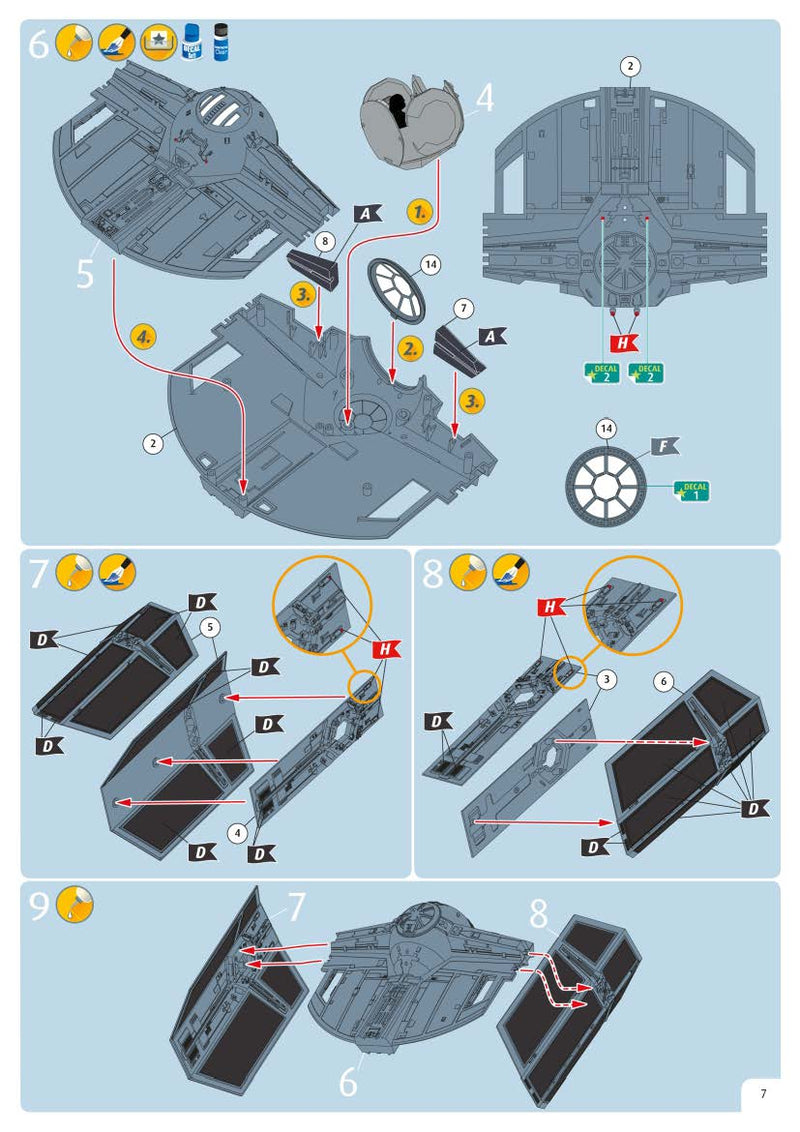 Star Wars Darth Vader’s Twin Ion Engine (TIE) Fighter 1/121 Scale Model Kit By Revell Germany Instructions Page 8