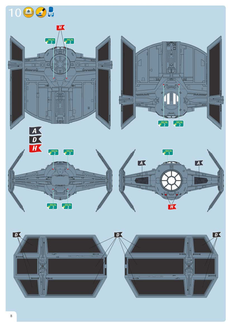 Star Wars Darth Vader’s Twin Ion Engine (TIE) Fighter 1/121 Scale Model Kit By Revell Germany Instructions Page 8