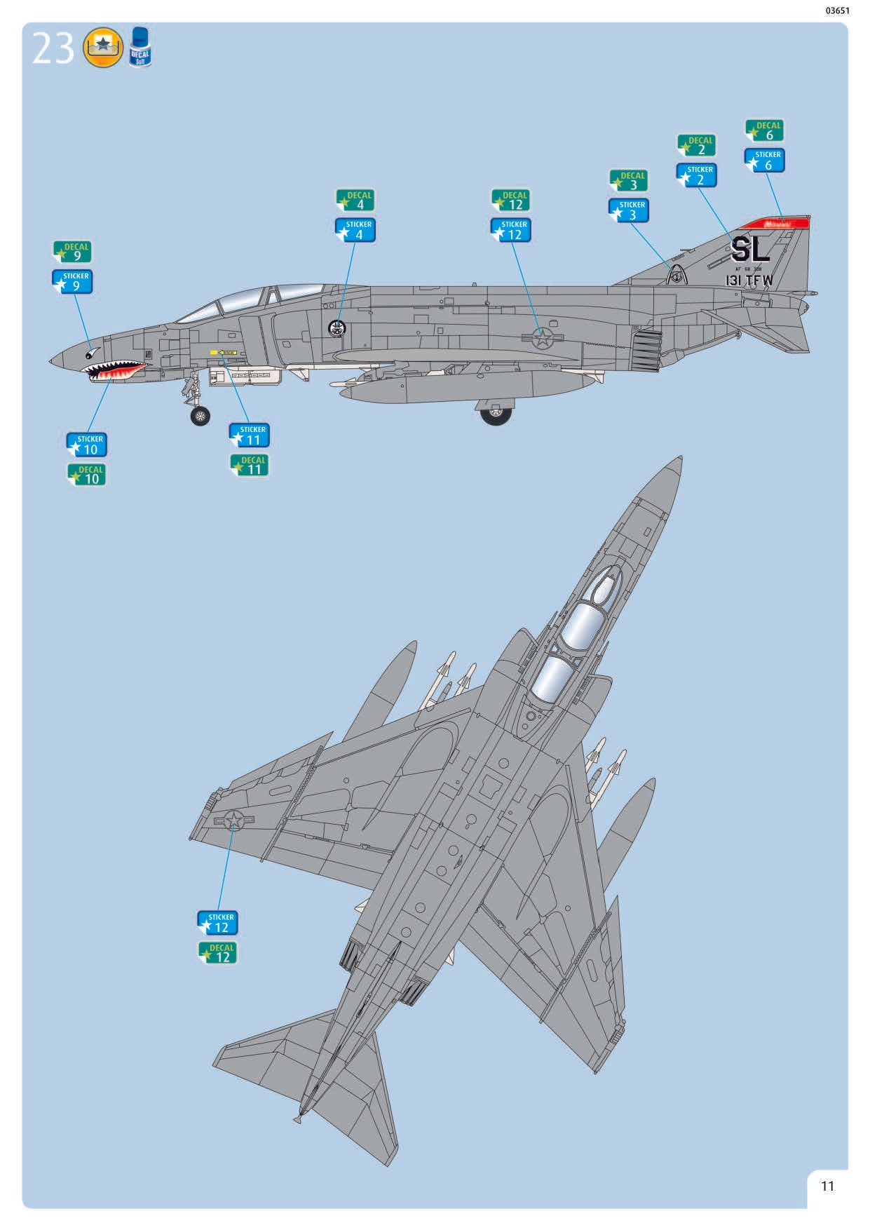 McDonnel Douglas F-4E Phantom 1/72 Scale Easy Click Model Kit Instructions Page 11