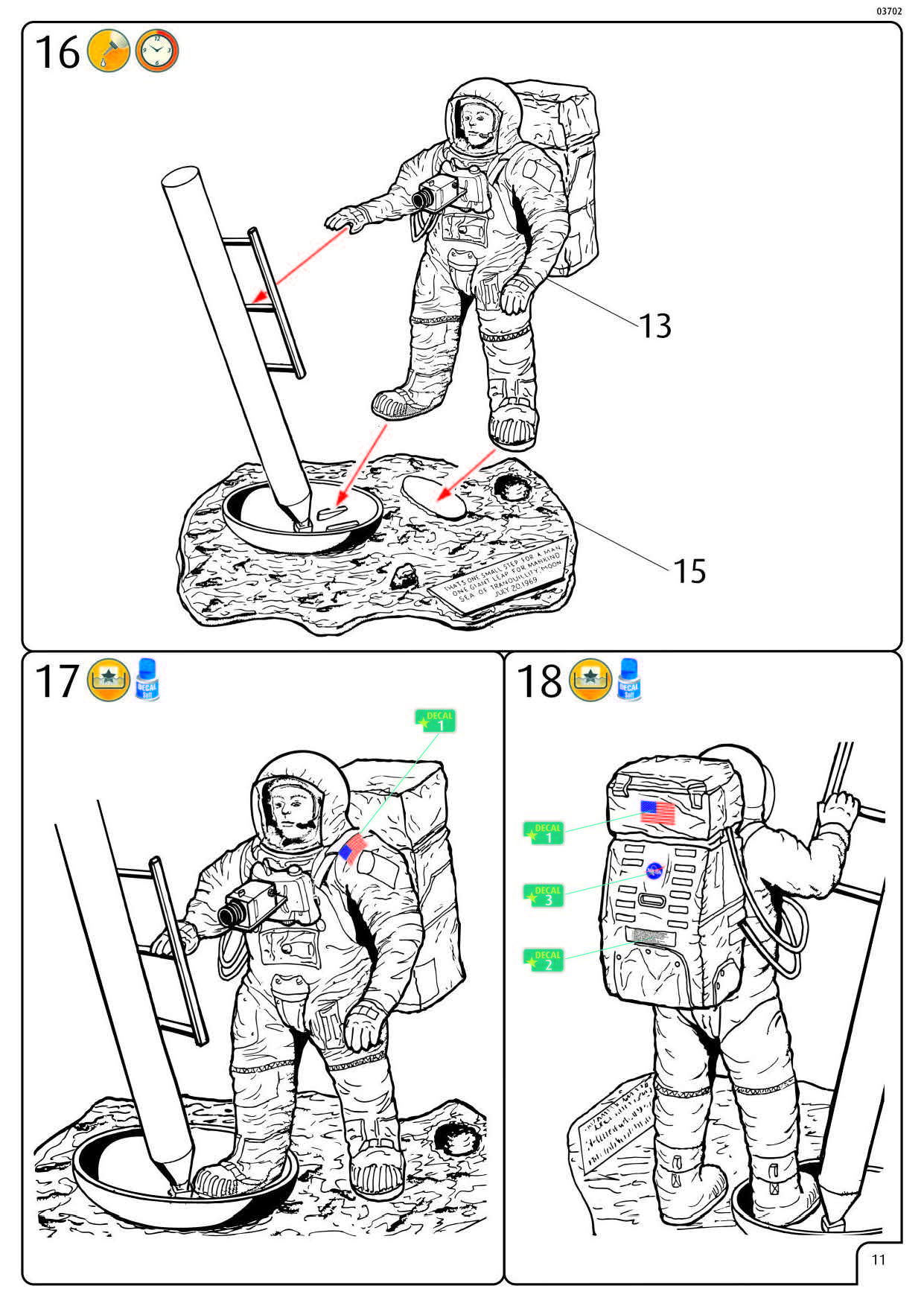 Apollo 11 Astronaut on the Moon, 1/8 Scale Model Kit Instructions Page 11