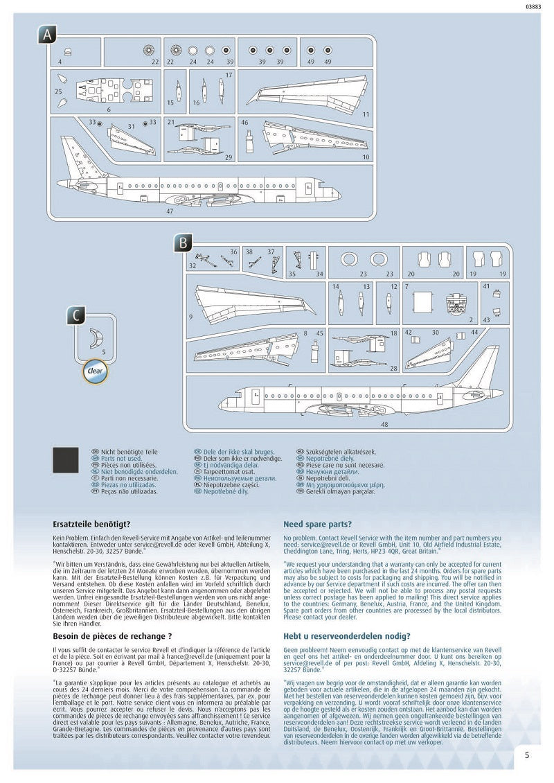 Embraer E190 Lufthansa 1/144  Scale Model Kit Instructions Page 5