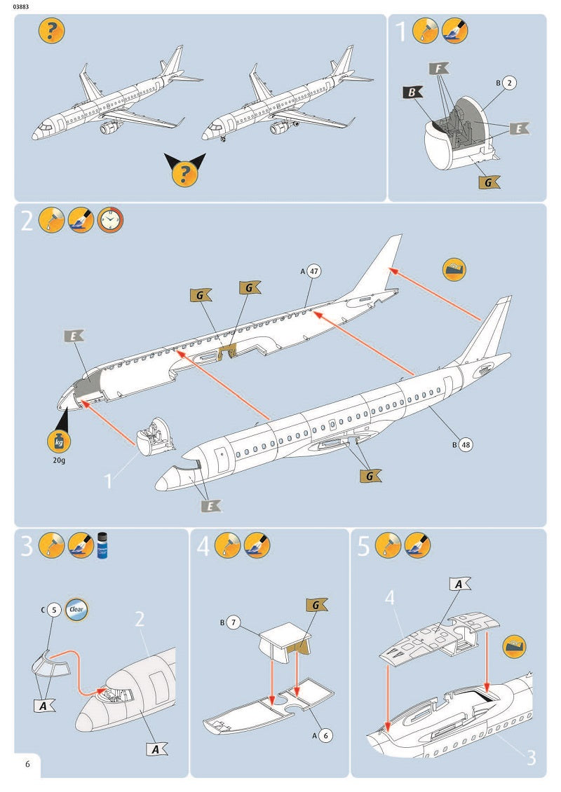 Embraer E190 Lufthansa 1/144  Scale Model Kit Instructions Page 6