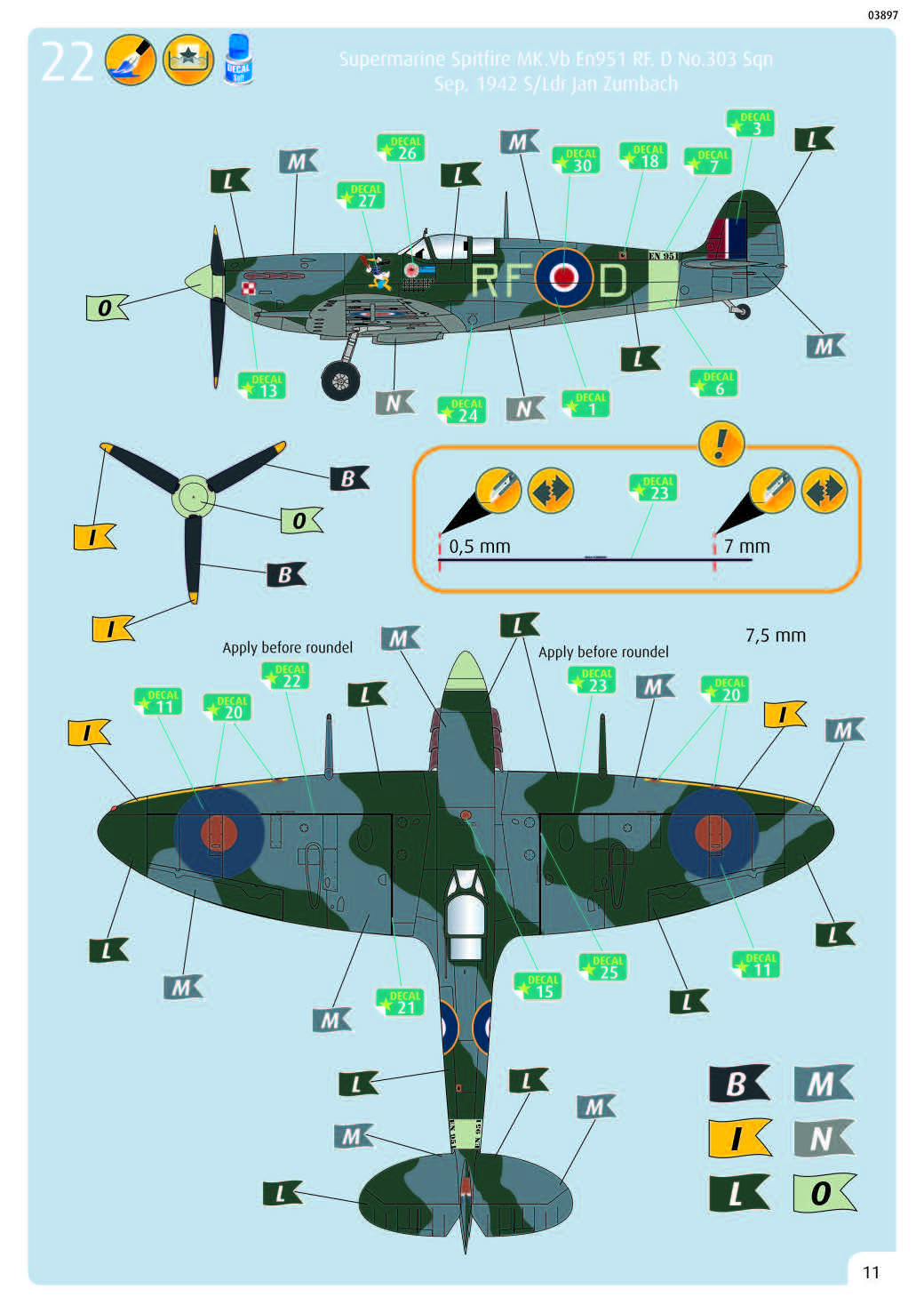 Supermarine Spitfire Mk.V B 1/72 Scale Model Kit Instructions Page 11