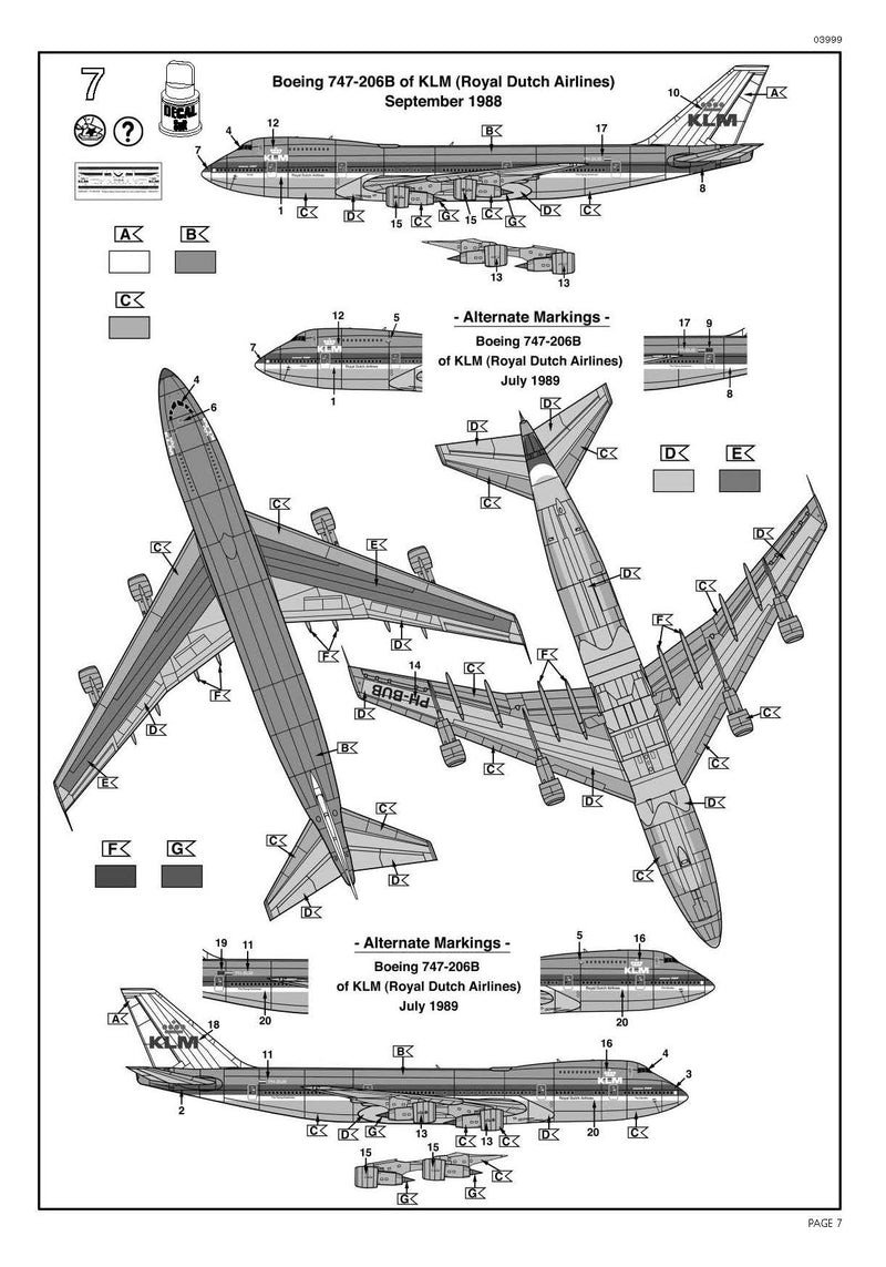 Boeing 747-200 KLM 1/450 Scale Model Kit Instructions Page 7