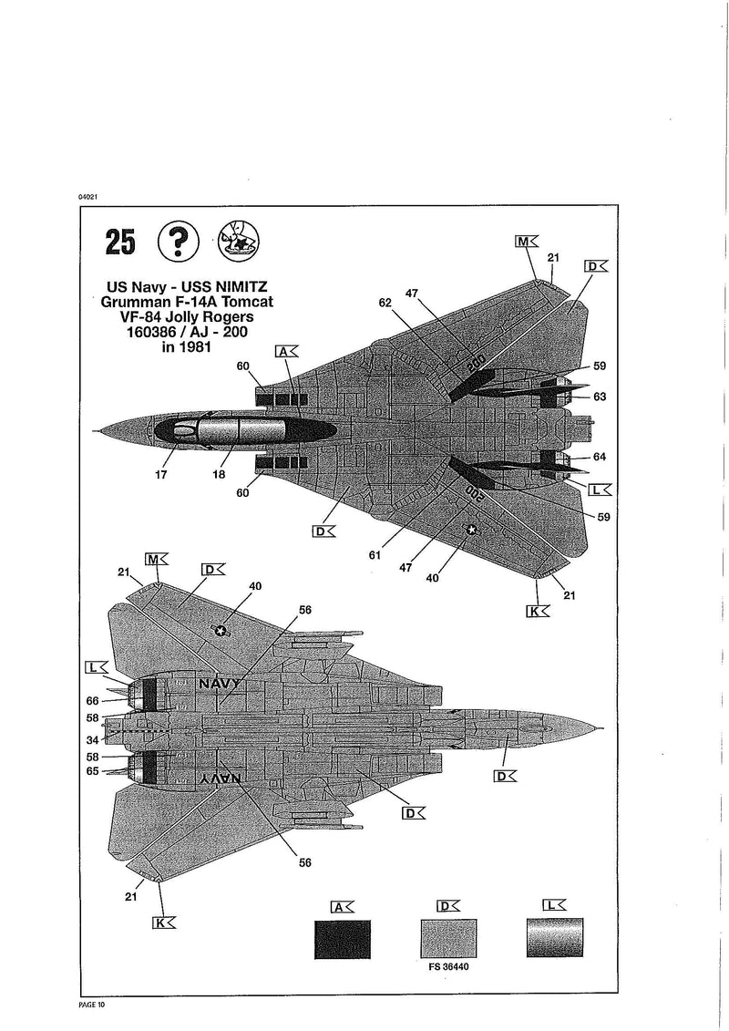 Grumman F-14A Tomcat 1/144 Scale Model Kit Set Instructions Page 10