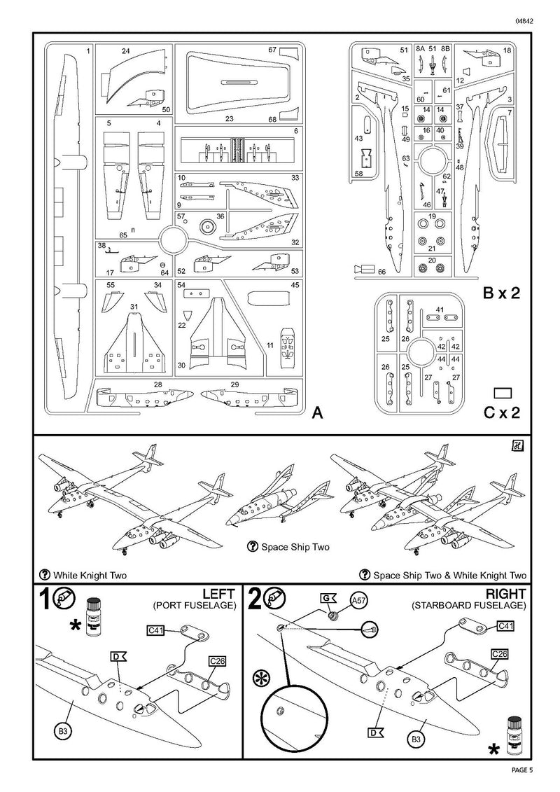 Virgin Galactic SpaceShipTwo & White Knight Two 1:144 Scale Model Kit By Revell Germany Instructions Page 5