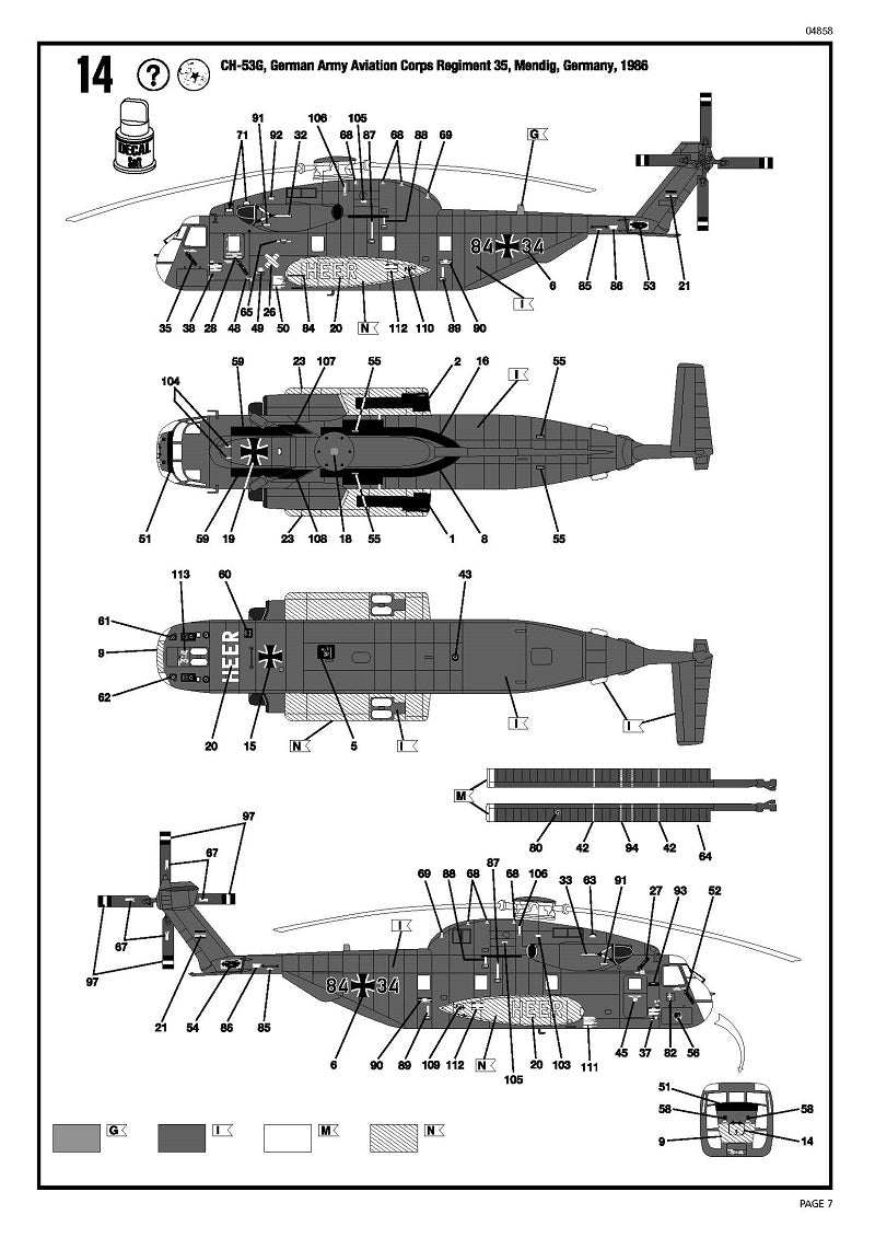 Sikorsky CH-53G Helicopter German Army 1/144  Scale Model Kit Instructions Page 7