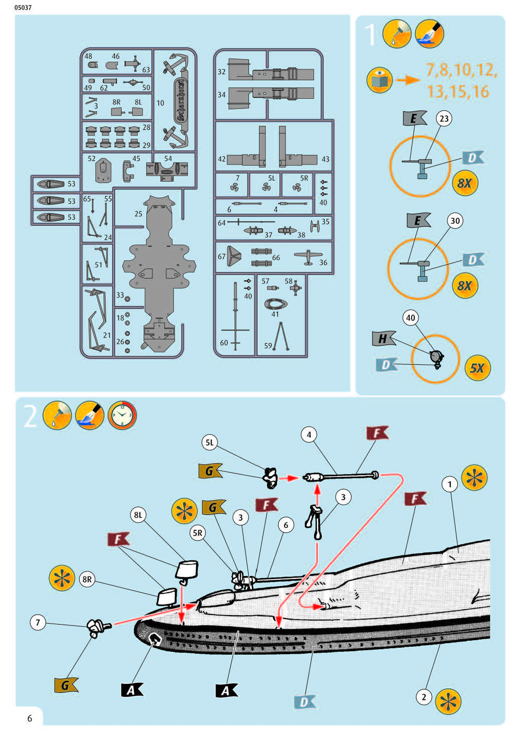 Scharnhorst Battleship WWII, 1/570 Scale Model Kit Instructions Page 6