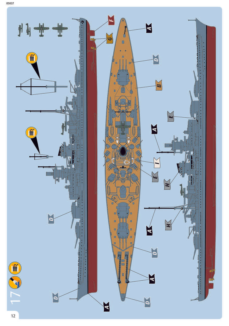 Scharnhorst Battleship WWII, 1/570 Scale Model Kit Instructions Page 12