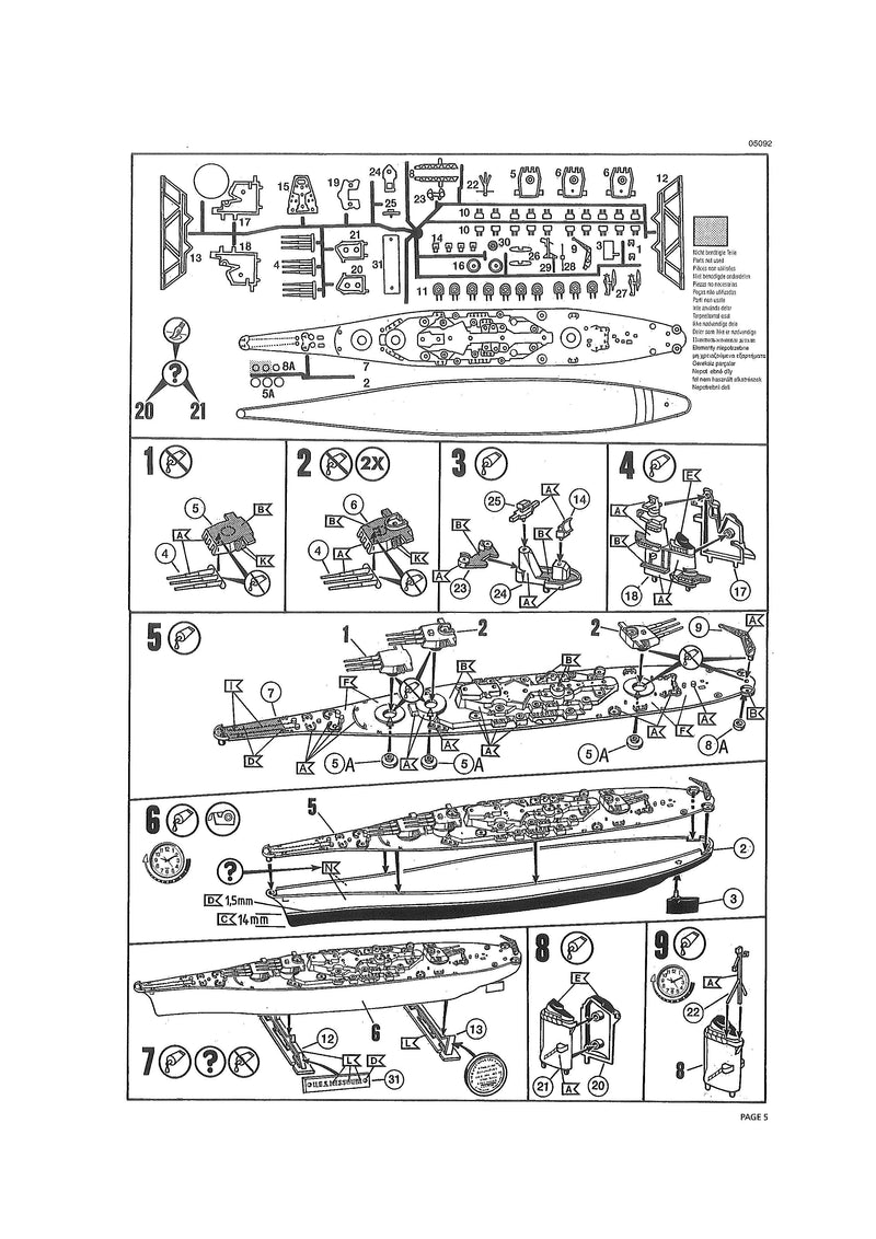 USS Missouri Battleship WWII, 1/535 Scale Model Kit Instructions Page 5