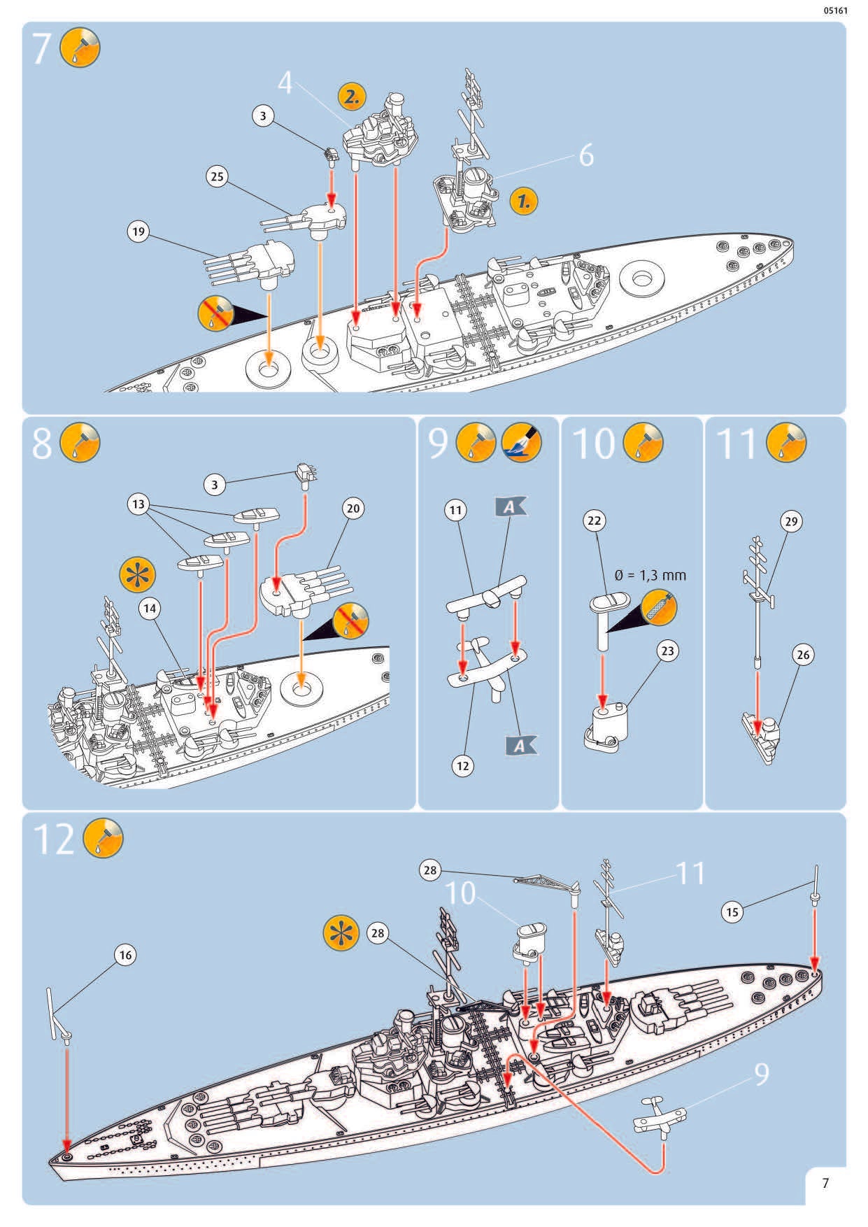 HMS King George V 1/1200 Scale Model Kit Instructions Page 7