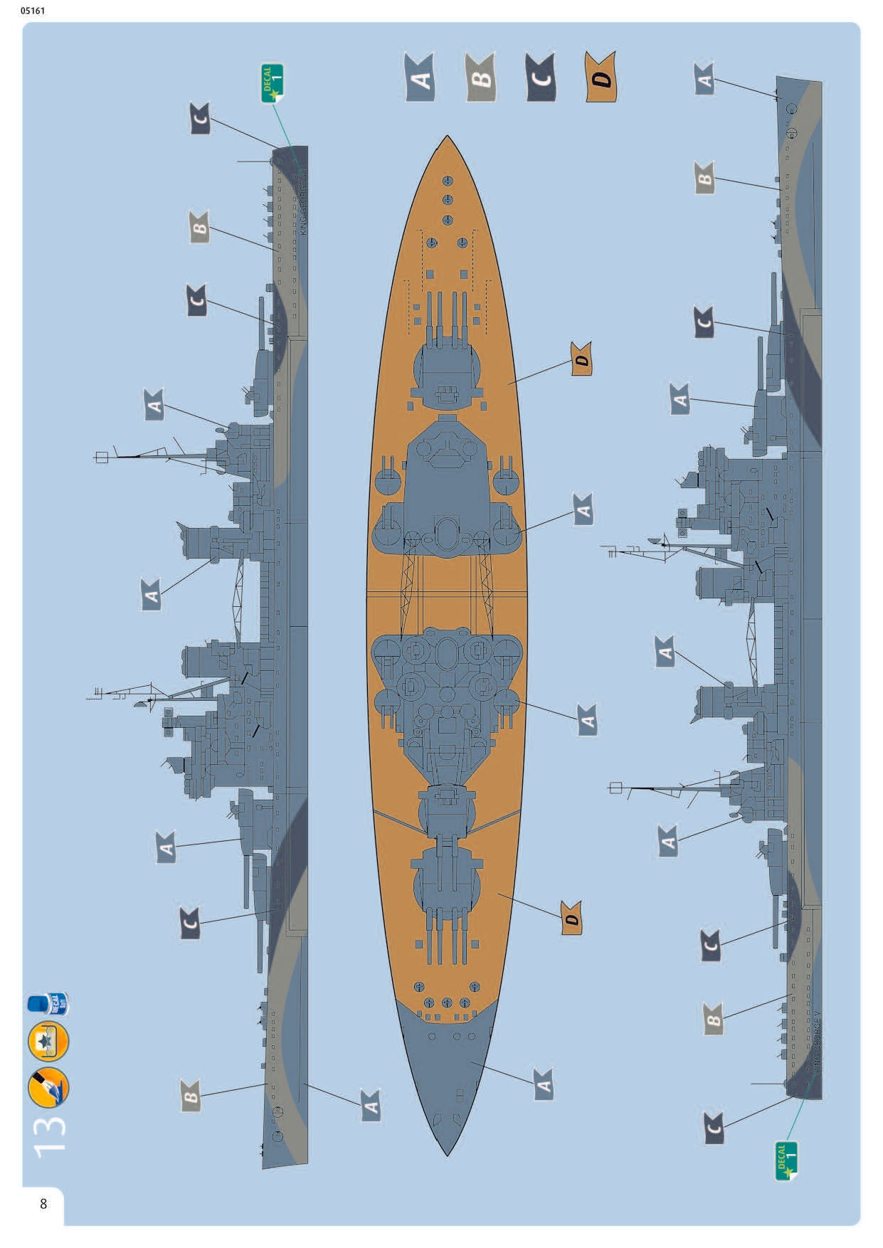 HMS King George V 1/1200 Scale Model Kit Instructions Page 8