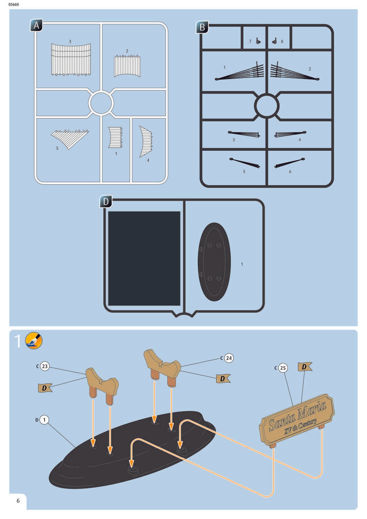 Santa Maria 1/350 Scale Easy Click Model Kit Instructions Page 6