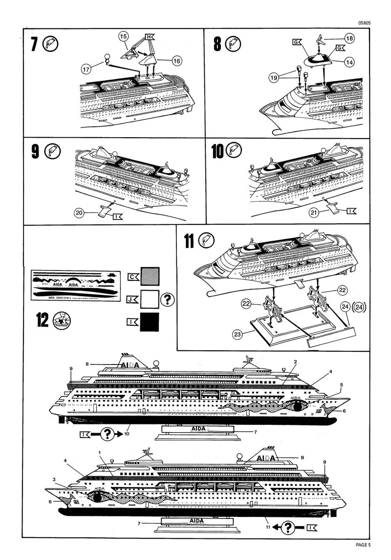 AIDA (AIDAcara) Cruise Ship 1/1200 Scale Model Kit Instructions Page 5