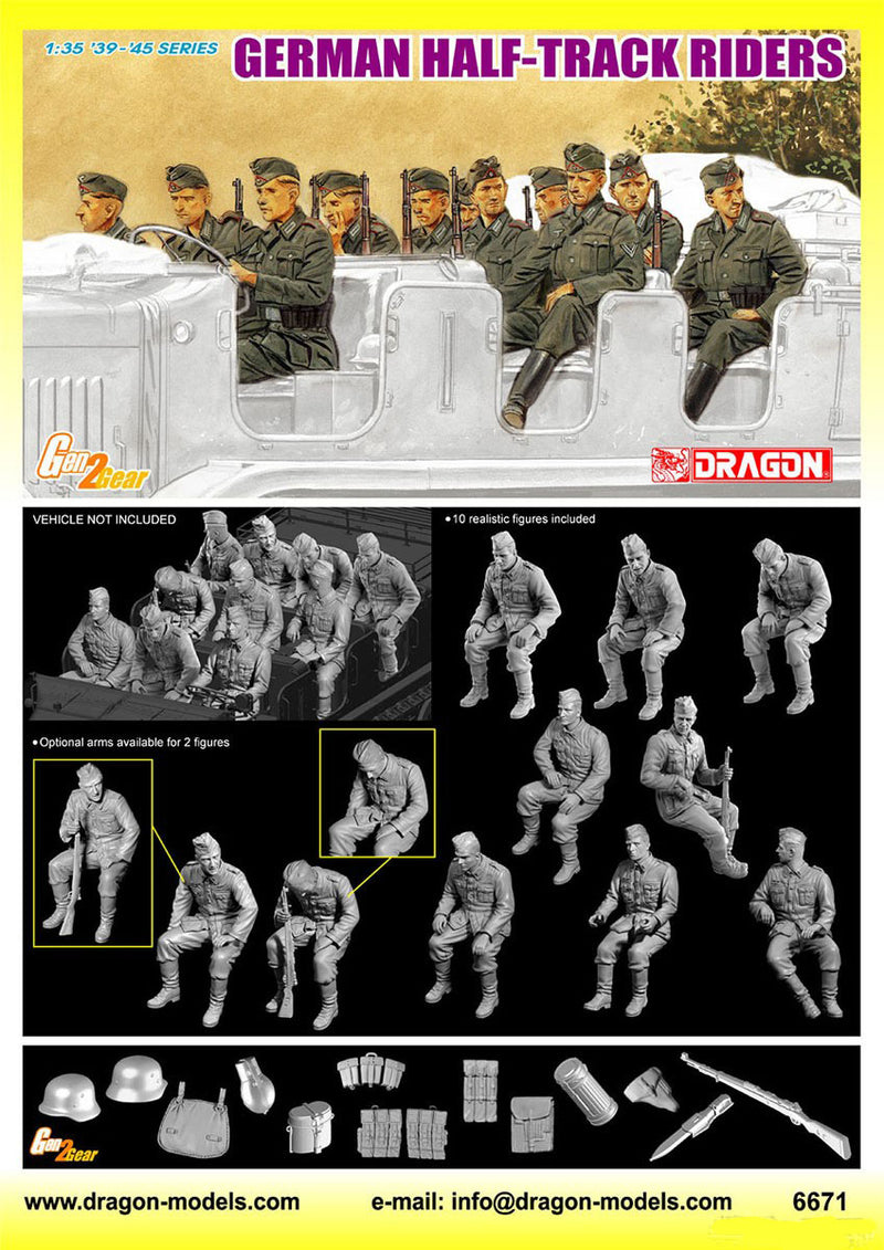 WWII German Half-Track Riders 1/35 Scale Model Kit Figures By Dragon Models