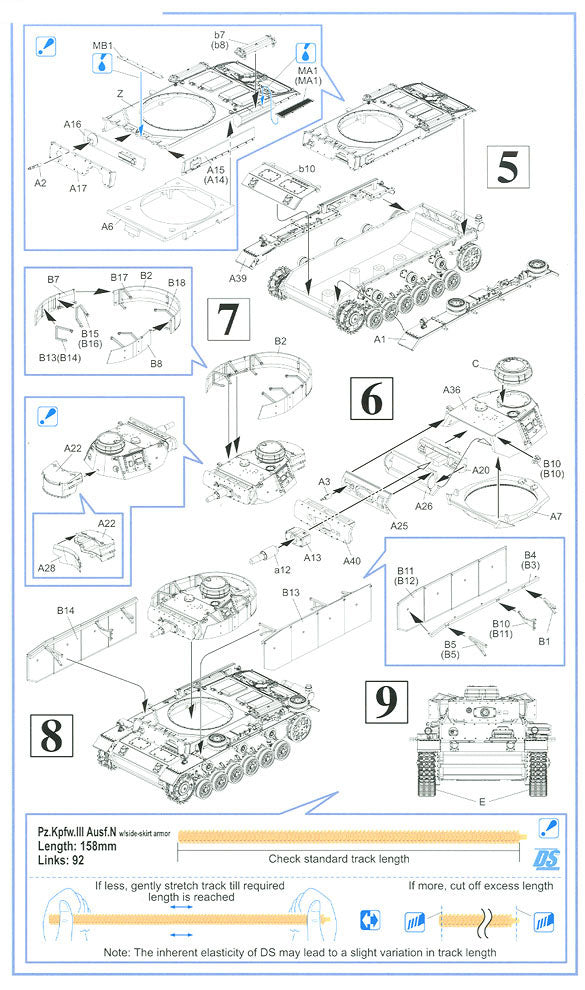 Pz.Kpfw.III Ausf.N w/Side-skirt Armor 1/72 Scale Model Kit Instructions