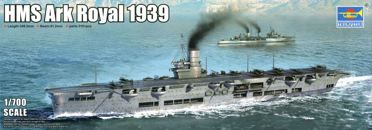 HMS Ark Royal Aircraft Carrier 1939, 1:700 Scale Model Kit By Trumpeter