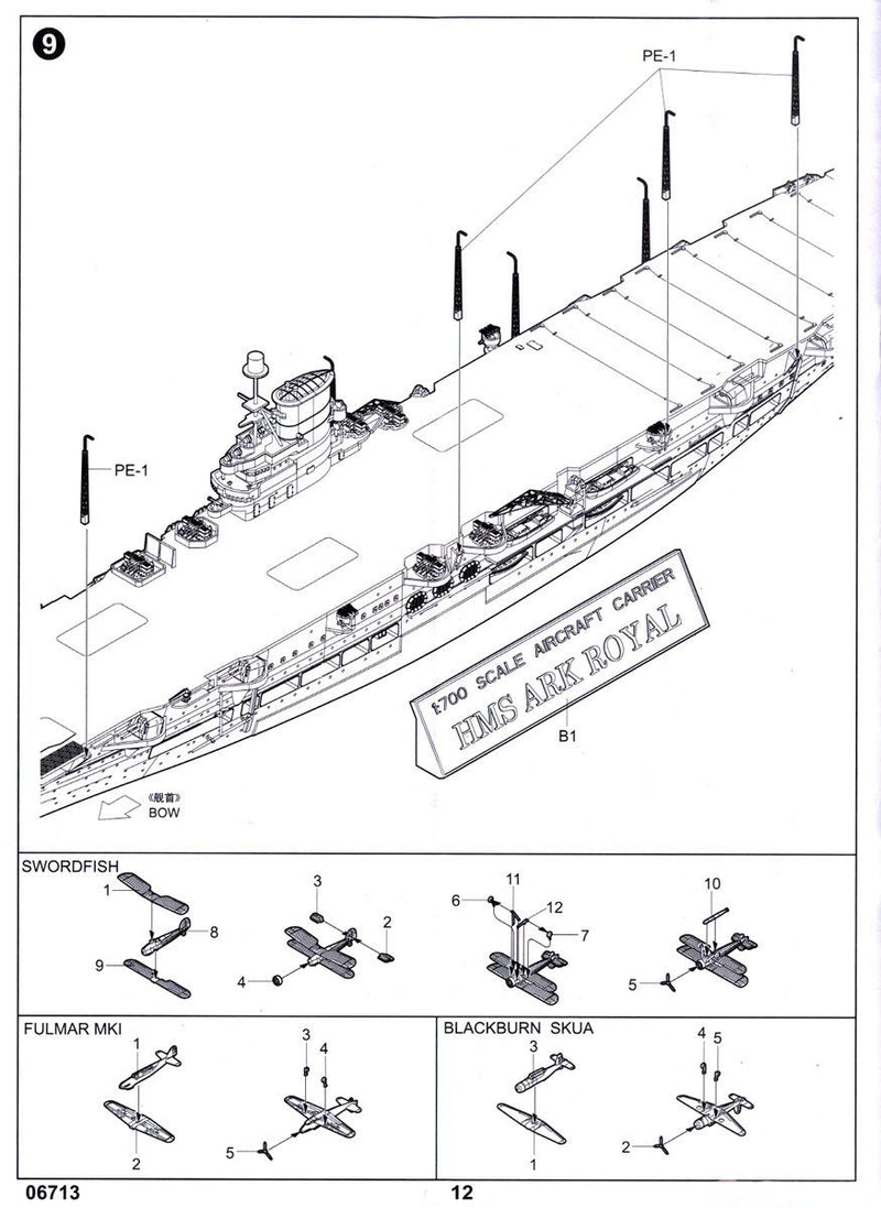 HMS Ark Royal Aircraft Carrier 1939, 1:700 Scale Model Kit Instructions Page 12