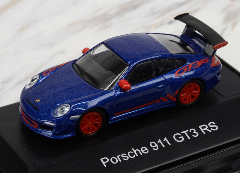 Porsche 911 GT3 RS (997) (Blue) 1:87 (HO) Scale Diecast Model Left Front View
