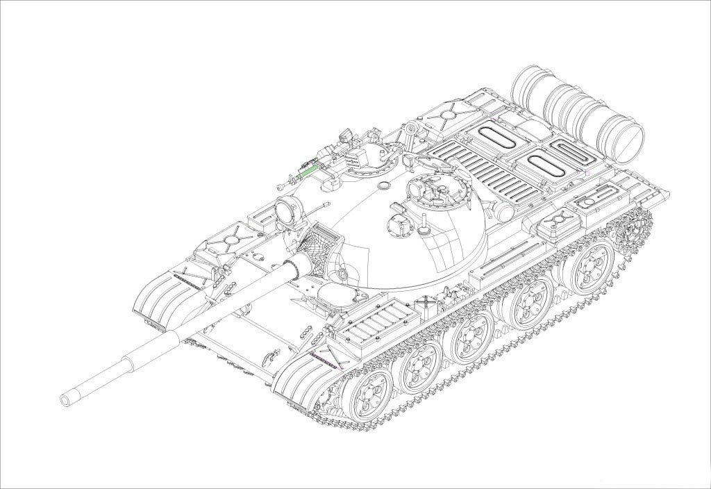 T-62 Soviet Main Battle Tank 1972 ,1:72 Scale Model Kit Illustration