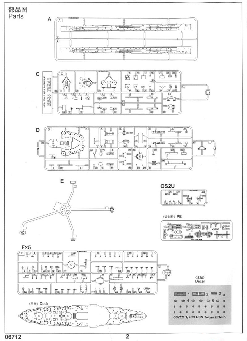 USS Texas Battleship BB-35, 1:700 Scale Model Kit Instructions Page 2