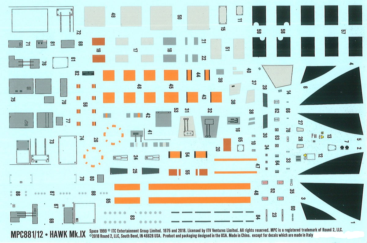 Space 1999 Hawk Mark IX 1/72 Scale Model Kit Decals