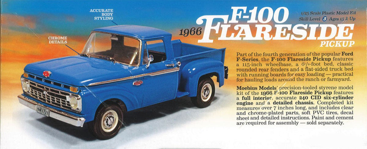 1966 Ford F-100 Flareside Pickup 1:25 Scale Model Kit Side Of Box