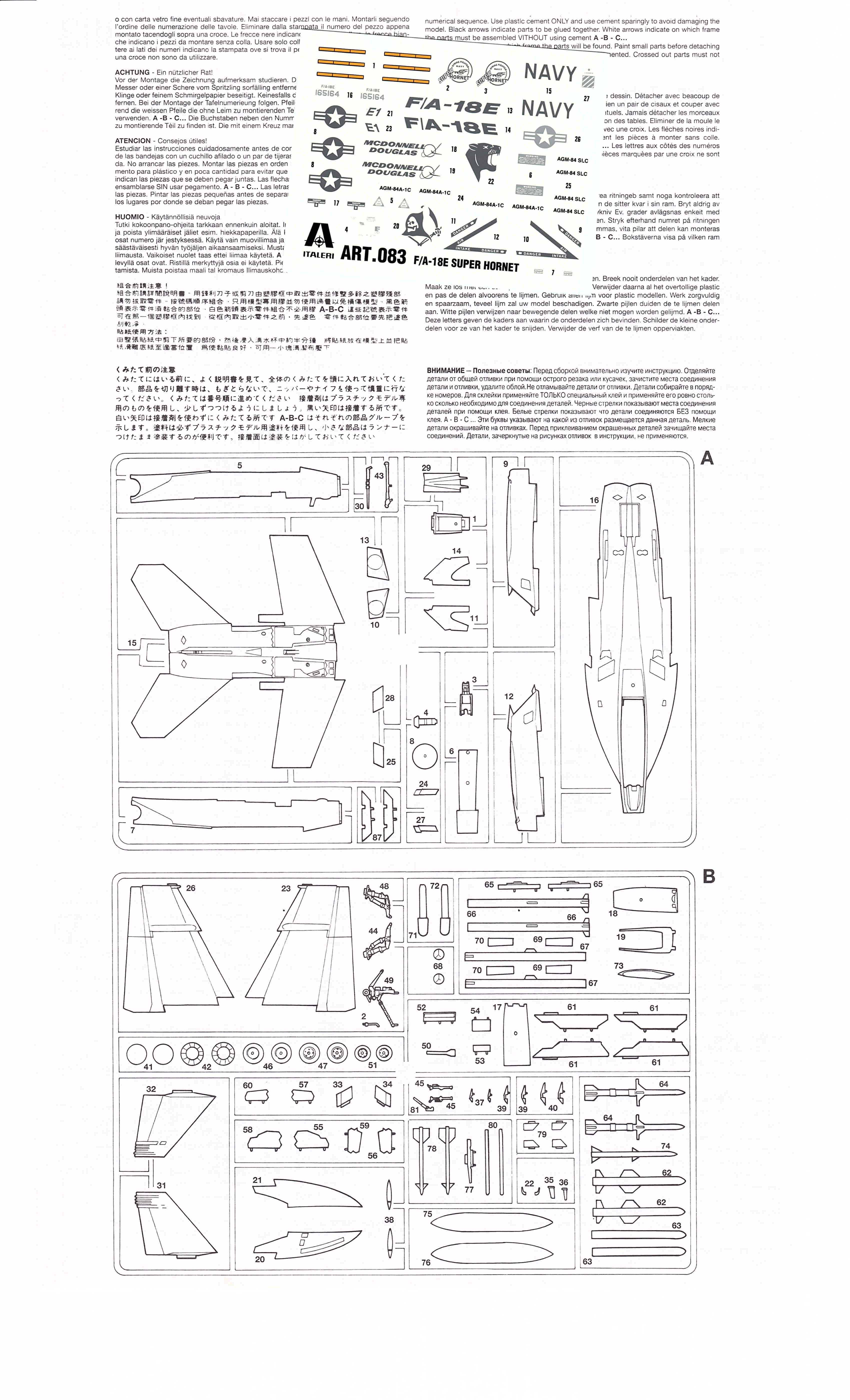 Boeing F/A-18E Super Hornet, US Navy, 1/72 Scale Model Kit Instructions Page 2