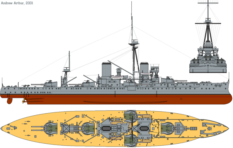 HMS Dreadnought Battleship 1911 Profile Drawing