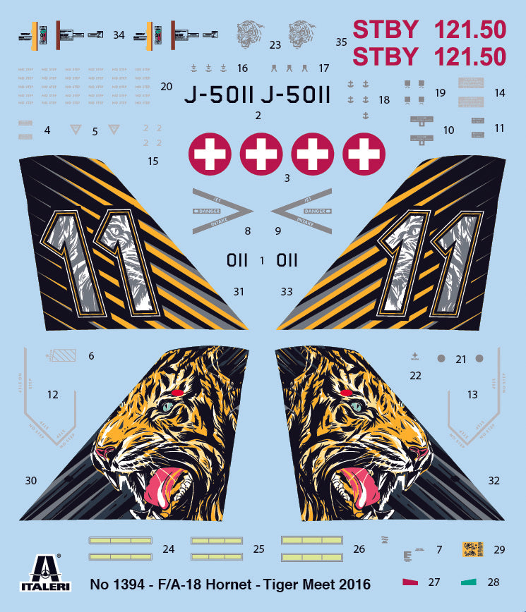 Boeing F/A-18 Hornet Swiss Air Force, Tiger Meet 2016, 1/72 Scale Model Kit Decals