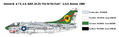 Ling-Temco-Vought (LTV) A-7E Corsair II, 1/72 Scale Plastic Model Kit VA-25 Livery 1980