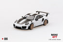 Porsche 911 GT2 RS Weissach Package (White Metallic) 1:64 Scale Diecast Car Left Front View