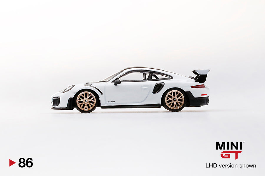 Porsche 911 GT2 RS Weissach Package (White Metallic) 1:64 Scale Diecast Car Left Side View