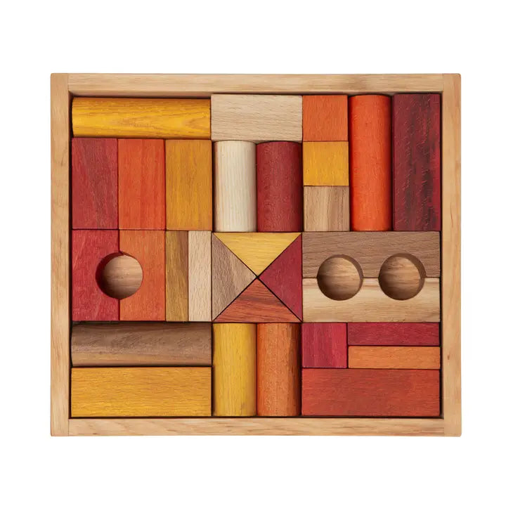 Warm Colored Blocks In Tray - 30 pcs Top View