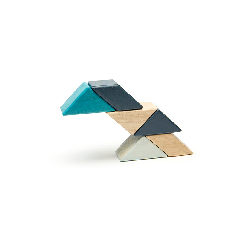 Pocket Pouch Prism (Blues) 6 Piece Magnetic Wooden Block Set