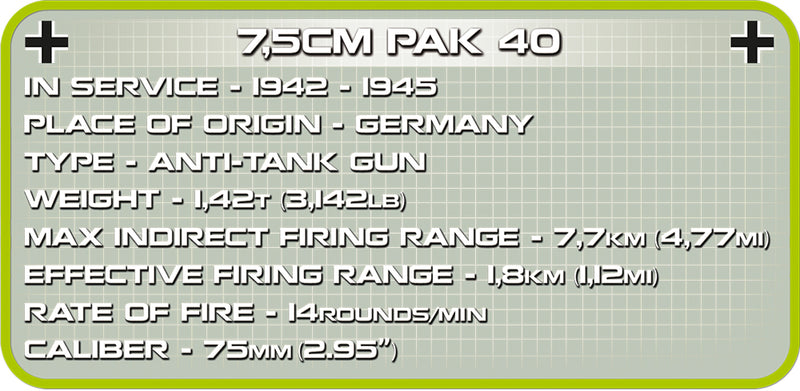 7.5 cm PAK 40 Anti-Tank Cannon, 90 Piece Block Kit Technical Information