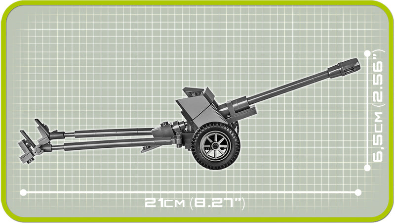 7.5 cm PAK 40 Anti-Tank Cannon, 83 Piece Block Kit Side View Dimensions