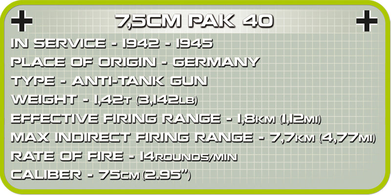 7.5 cm PAK 40 Anti-Tank Cannon, 83 Piece Block Kit Technical Details