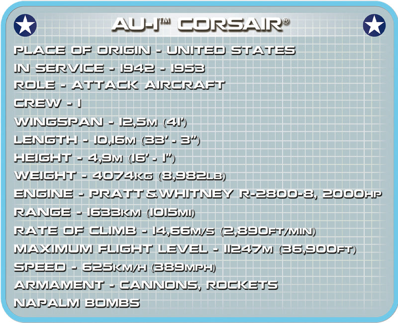 Vought AU-1 Corsair, 330 Piece Block Kit Technical Information