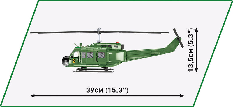 Bell UH-1 Iroquois “Huey” Helicopter, 656 Piece Block Kit By Cobi Side View Dimensions