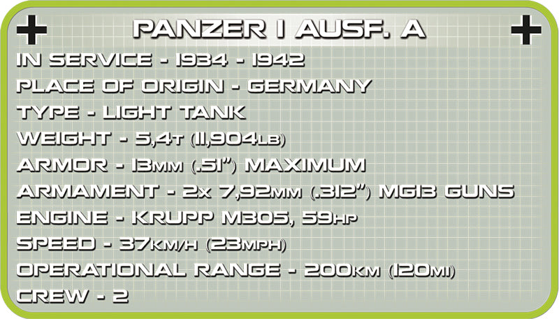 Panzer I Ausf. A 1939, 330 Piece Block Kit Technical Detail