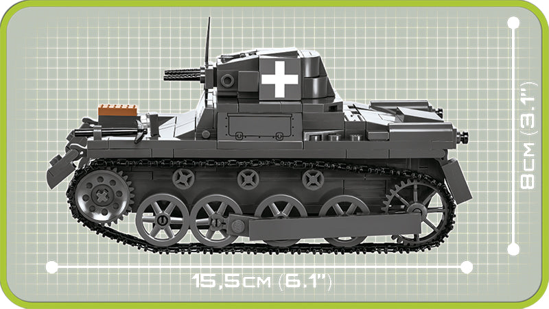 Panzer I Ausf. A 1939, 330 Piece Block Kit Side View Dimensions
