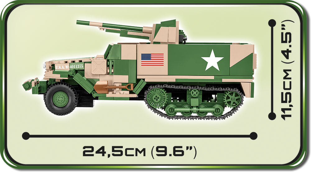 M3 Gun Motor Carriage 576 Piece Block Kit Side View Dimensions