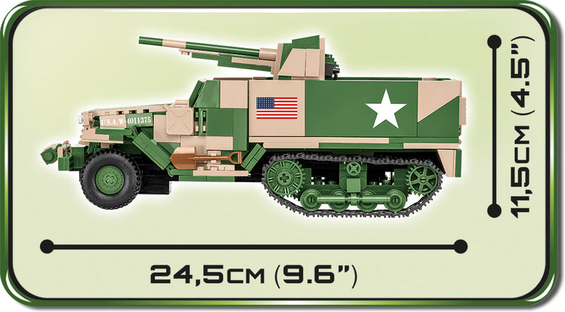 M3 Gun Motor Carriage 576 Piece Block Kit Side View Dimensions